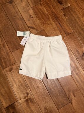 Lacoste Sport White Shorts with Green Croc Logo